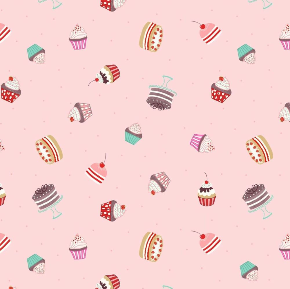 Lewis & Irene - Small Things Sweet - Cupcakes on light pink (£12 per metre)