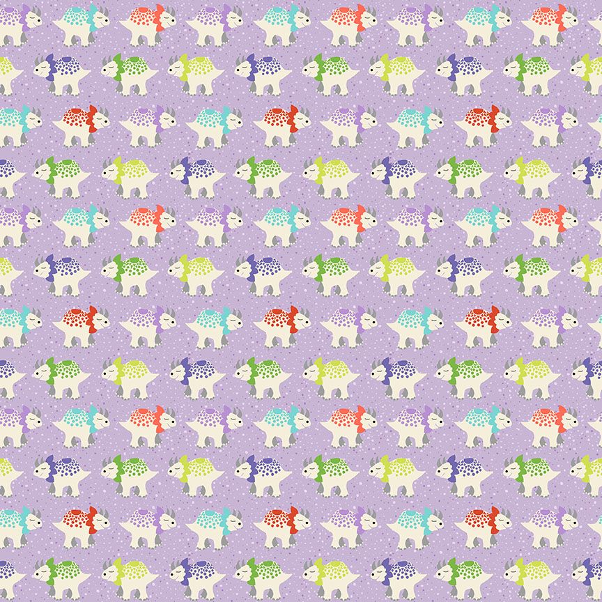 Makower - Dino Friends - Triceratops on Lilac (£12 per metre)