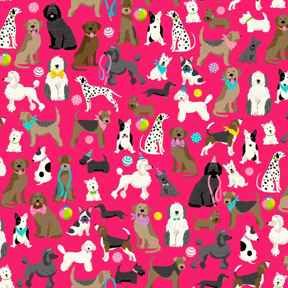 Makower Furry Friends Dogs on Pink (£12 metre)
