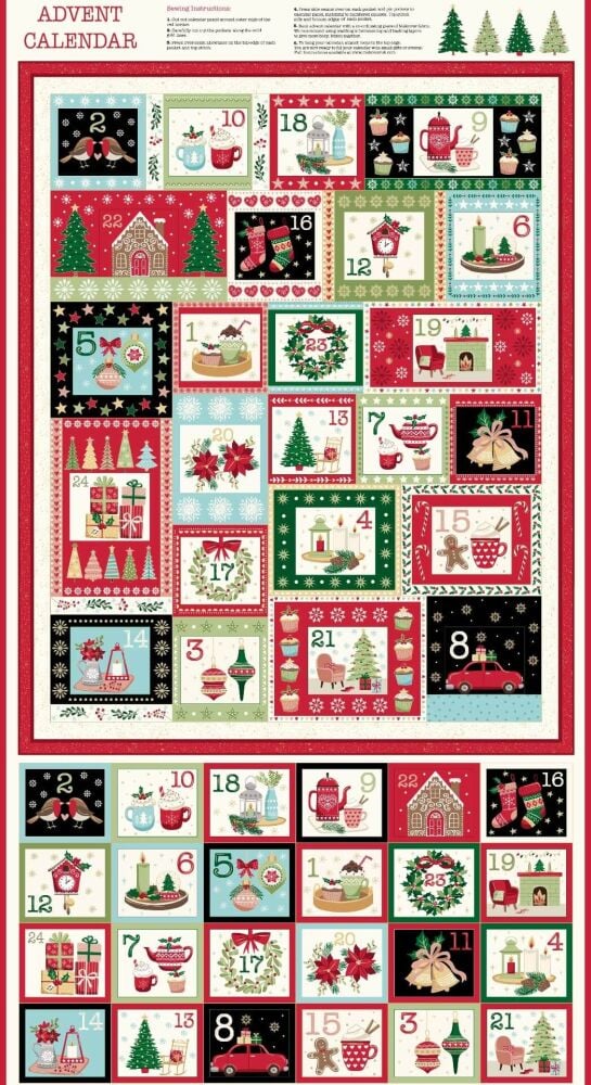 Makower Cosy Christmas Advent Calendar Fabric Panel 60cm