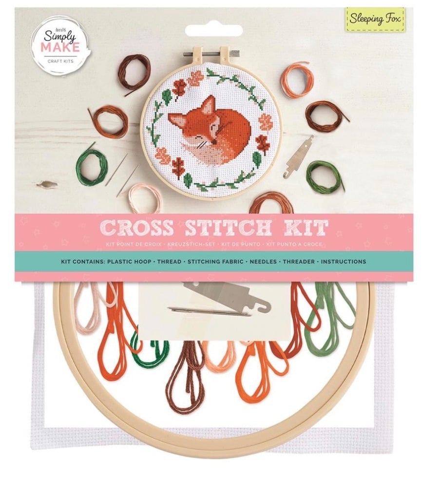 Simply Make | Cross Stitch Kit with hoop (20cm*) | Sleeping Fox