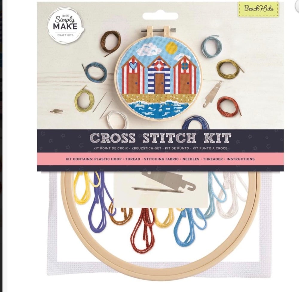 Simply Make | Cross Stitch Kit with hoop (20cm*) | Beach Huts