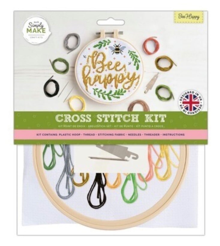 Simply Make | Cross Stitch Kit with hoop (20cm*) | Bee Happy