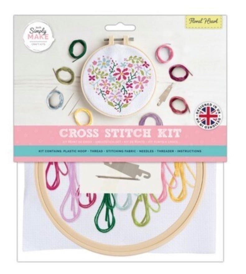 Simply Make | Cross Stitch Kit with hoop (20cm*) | Floral Heart