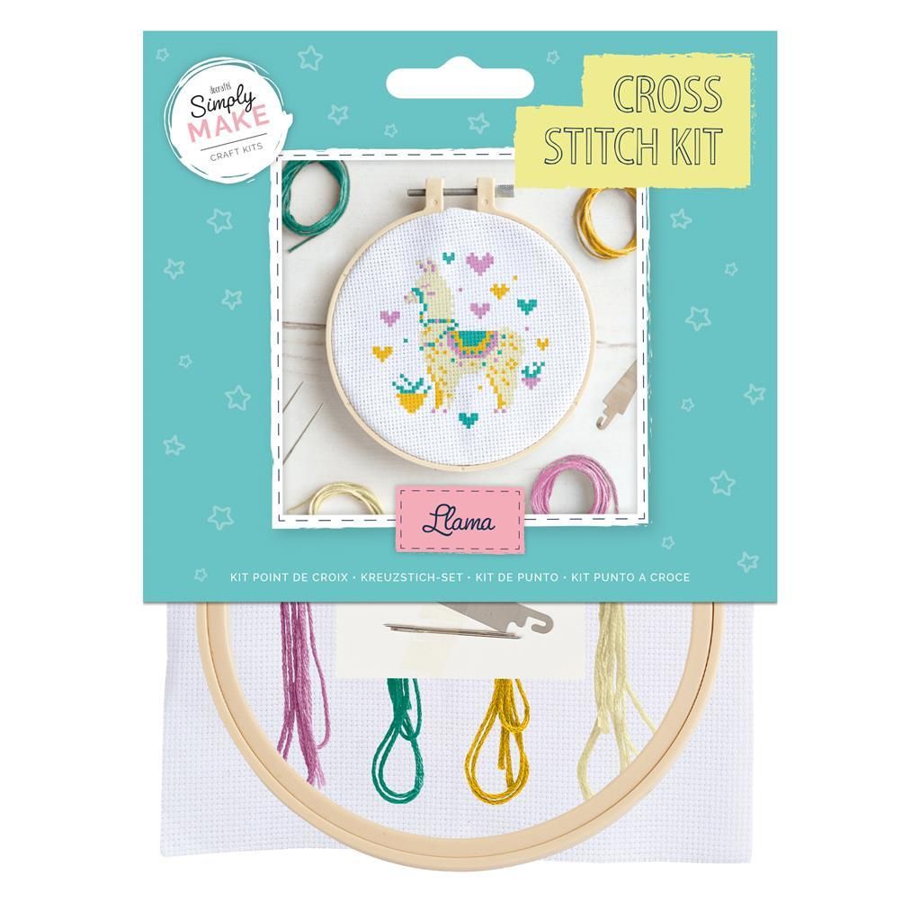 Simply Make | Cross Stitch Kit with hoop (12.5cm*) | Llama