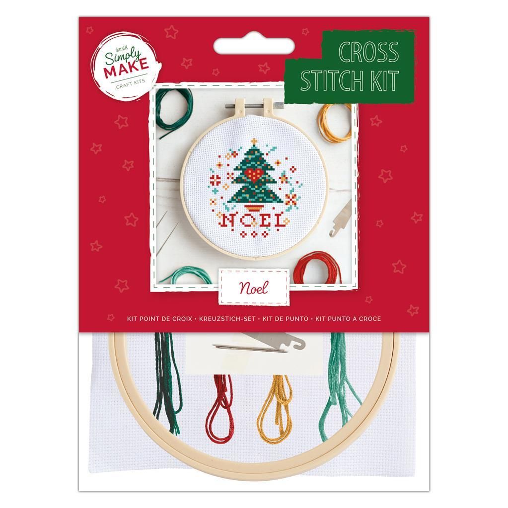 Simply Make | Cross Stitch Kit with hoop (12.5cm*) | Noel Christmas Tree