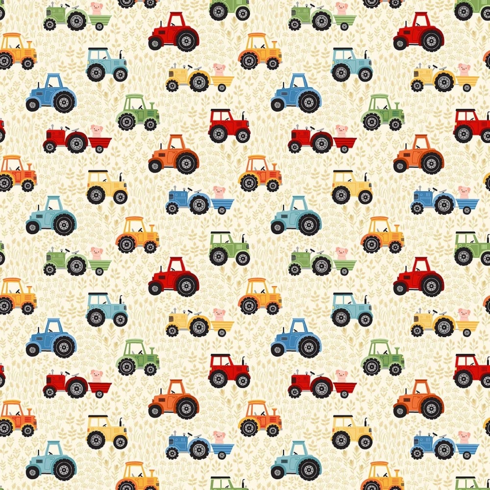 Makower | Fun On The Farm | Tractors on Cream | (£12.60 metre)