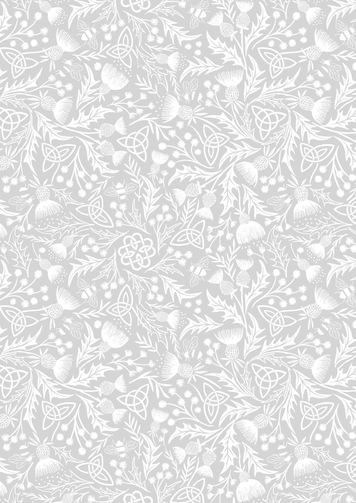 Lewis and Irene | Tiny Tonals SS25 | Celtic Knot and Thistle | Grey on Grey (£12 metre)