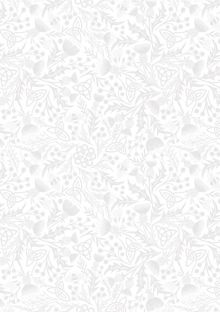 Lewis and Irene | Tiny Tonals SS25 | Celtic Knot and Thistle | White on White (£12 metre)