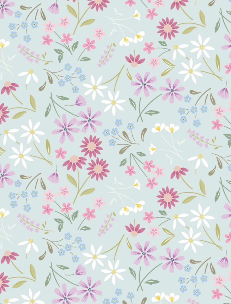 Lewis and Irene | The Pressed Flower Collection by Cassandra Connolly | Sleeping Bloom | Light Teal (£13 metre)
