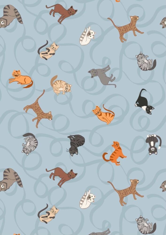 Lewis and Irene | Paws & Claws | Cats on Blue (£12.60 metre)