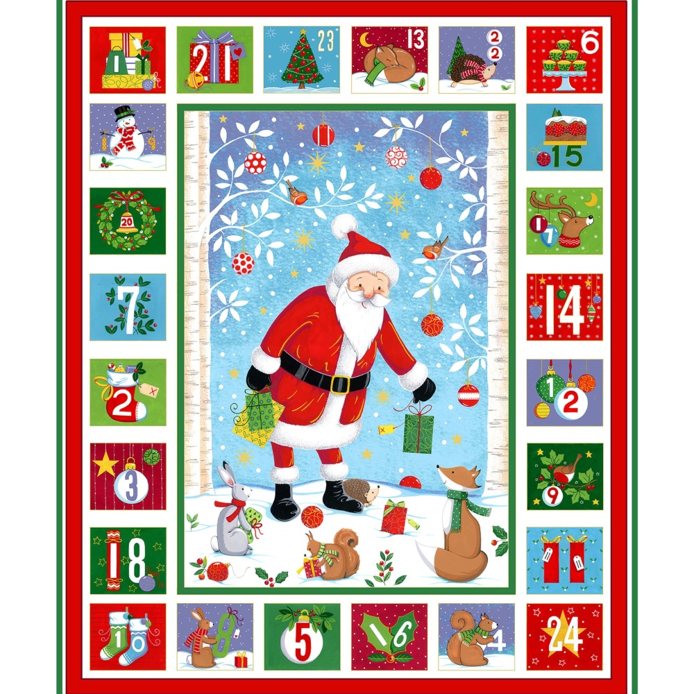 Makower | Christmas Merry | Santa Father Christmas Advent Calendar Fabric Panel 60cm