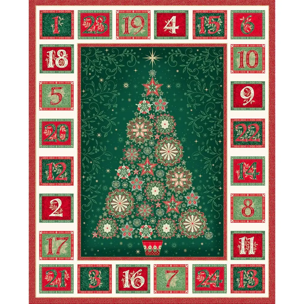Makower | Good Tidings | Christmas Tree Advent Calendar Fabric Panel 60cm
