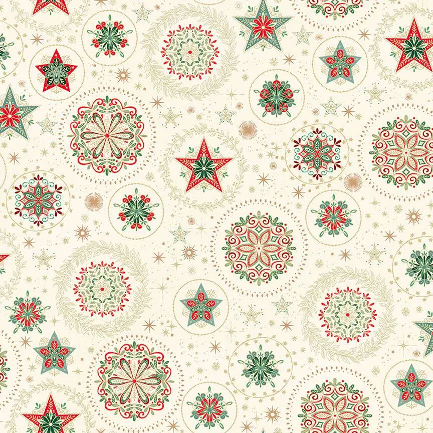 Makower | Good Tidings | Snow Crystal - Cream | Metallic (£13 metre)