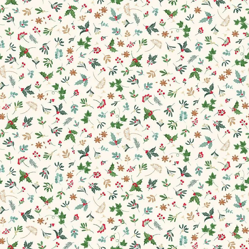 Makower | Good Tidings | Sprig - Cream | Metallic (£13 metre)