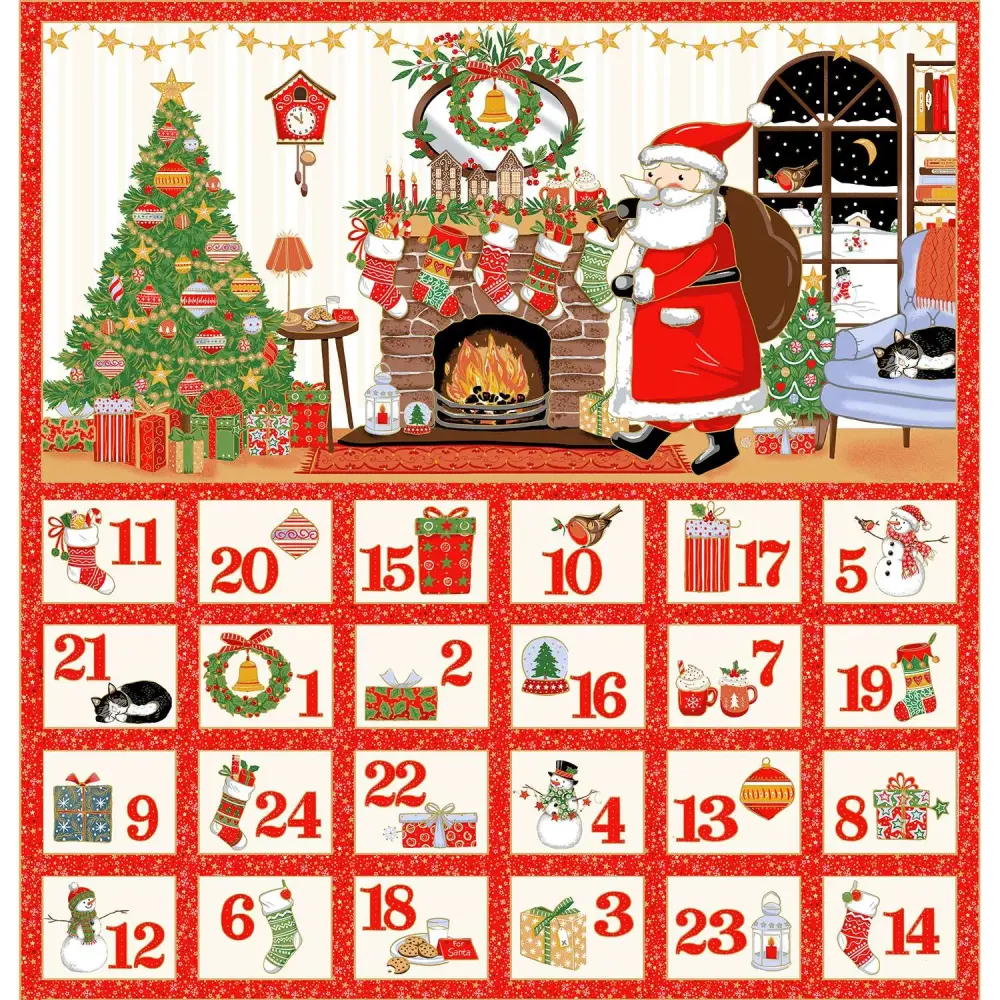 Makower | Jolly Saint Nick | Christmas Advent Calendar Fabric Panel 60cm