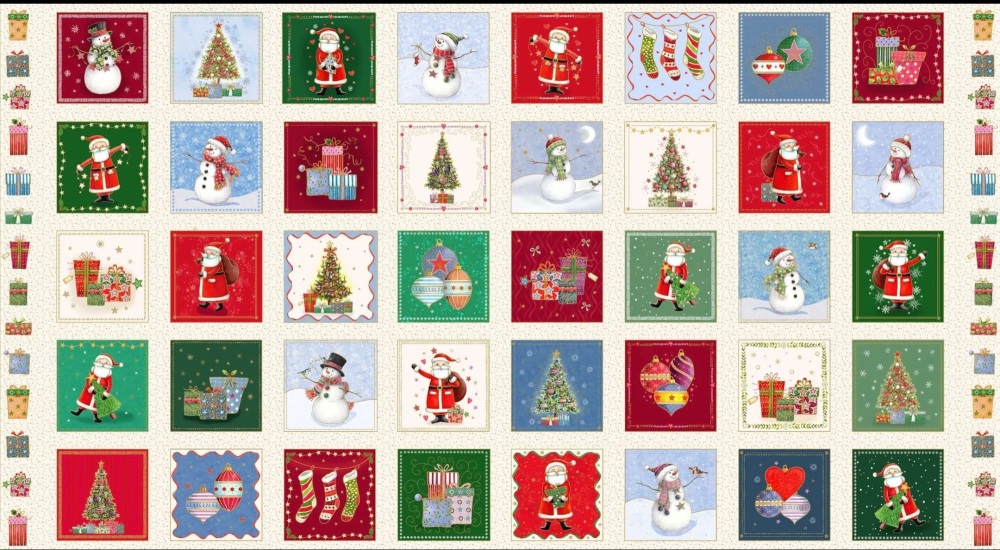 Makower | Jolly Saint Nick | Christmas Blocks Fabric Panel 60cm