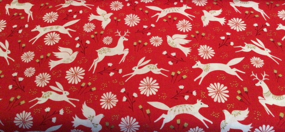 Dashwood Studio | Starlit Hollow | Red | Metallic | Scandi Animals on Red (£12 metre)