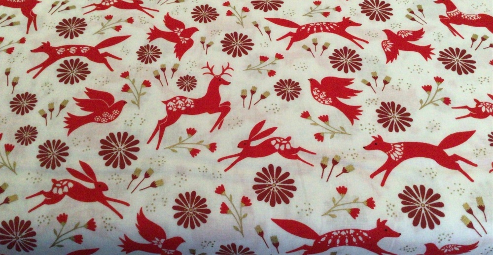 Dashwood Studio | Starlit Hollow | Red | Metallic | Scandi Animals on White (£12 metre)