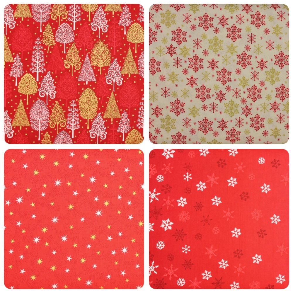 Makower | Scandi Christmas | Red | Metallic* | 4-piece Fat Quarter Bundle (£12 metre)