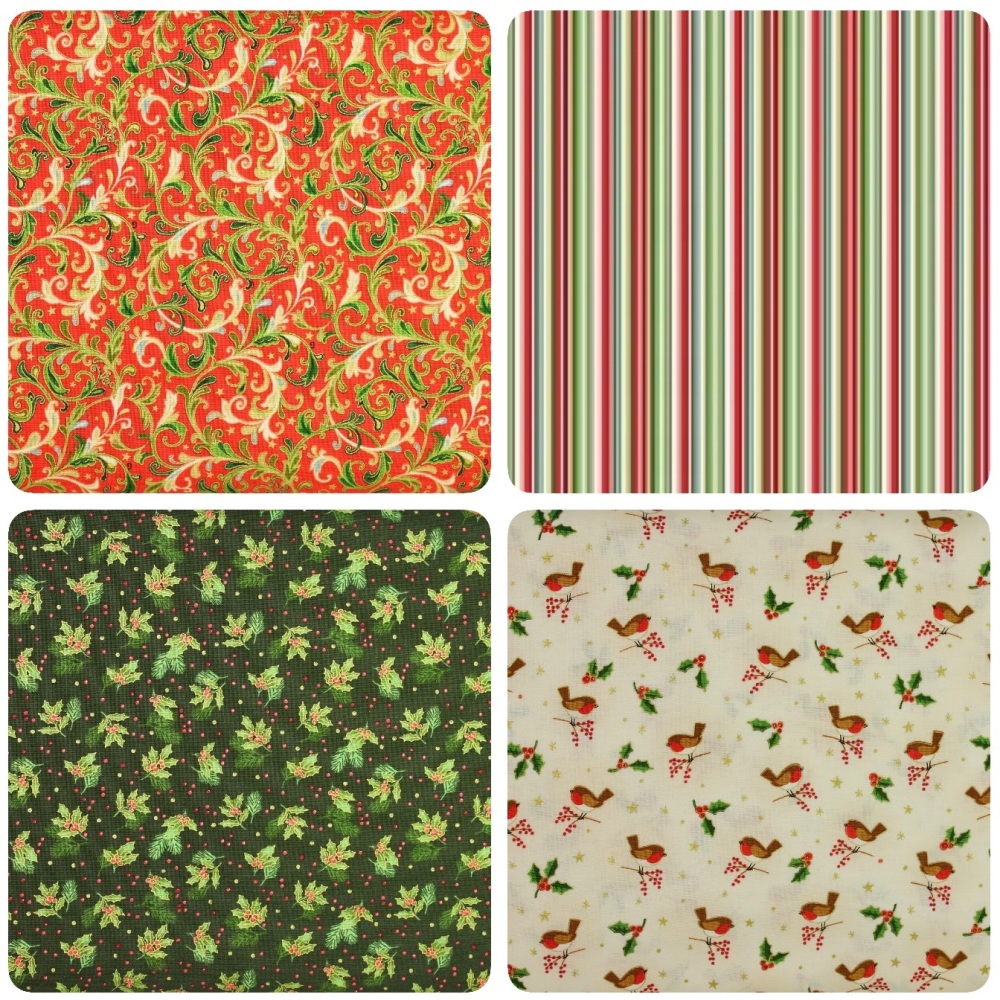Makower | Classic Foliage | 4-Fat Quarter Fabric Bundle | Metallic (£12 metre)