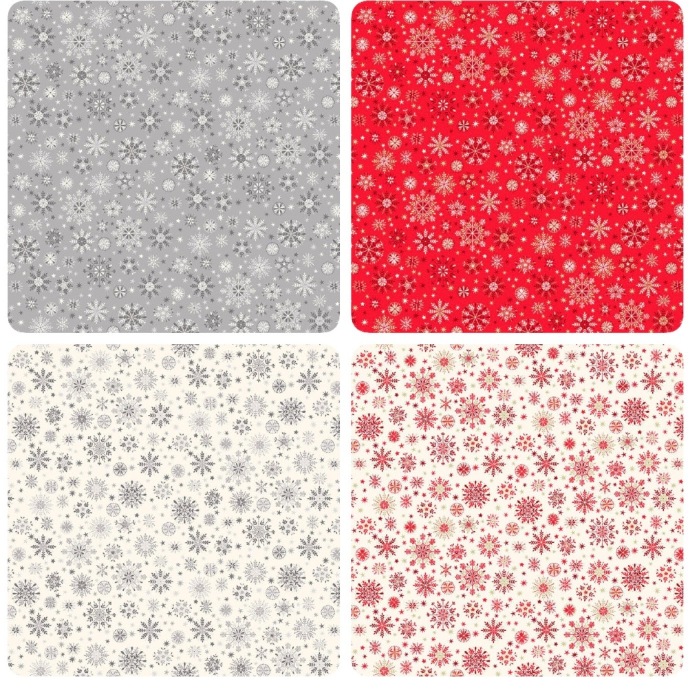 Makower | Scandi Christmas | Red & Grey Snowflakes | Metallic* | 4-piece Fat Quarter Bundle (£12 metre)