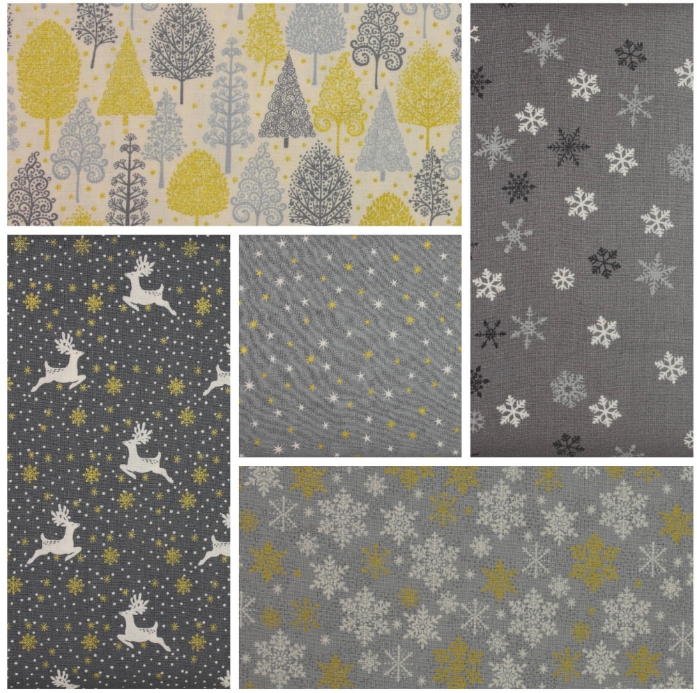 Makower | Scandi Christmas | Grey | Metallic* | 5-piece Fat Quarter Bundle (£12 metre)