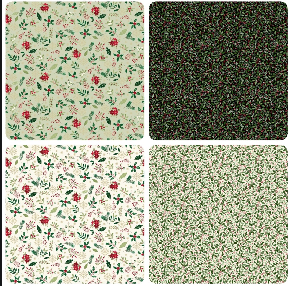 Makower | Cosy Christmas | 4-piece Fat Quarter Bundle 1 | Metallic (£13 metre)