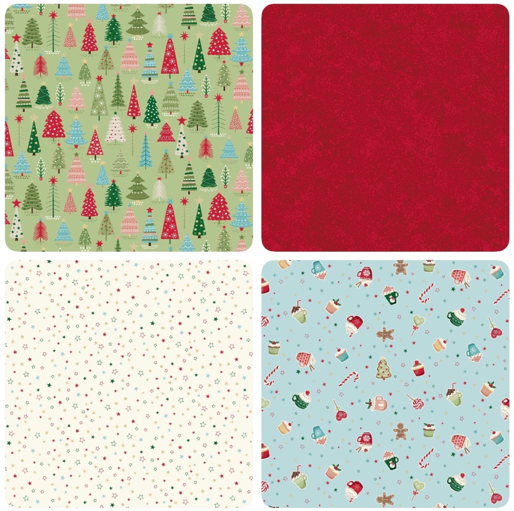 Makower | Cosy Christmas | 4-piece Fat Quarter Bundle 2 | Metallic (£13 metre)