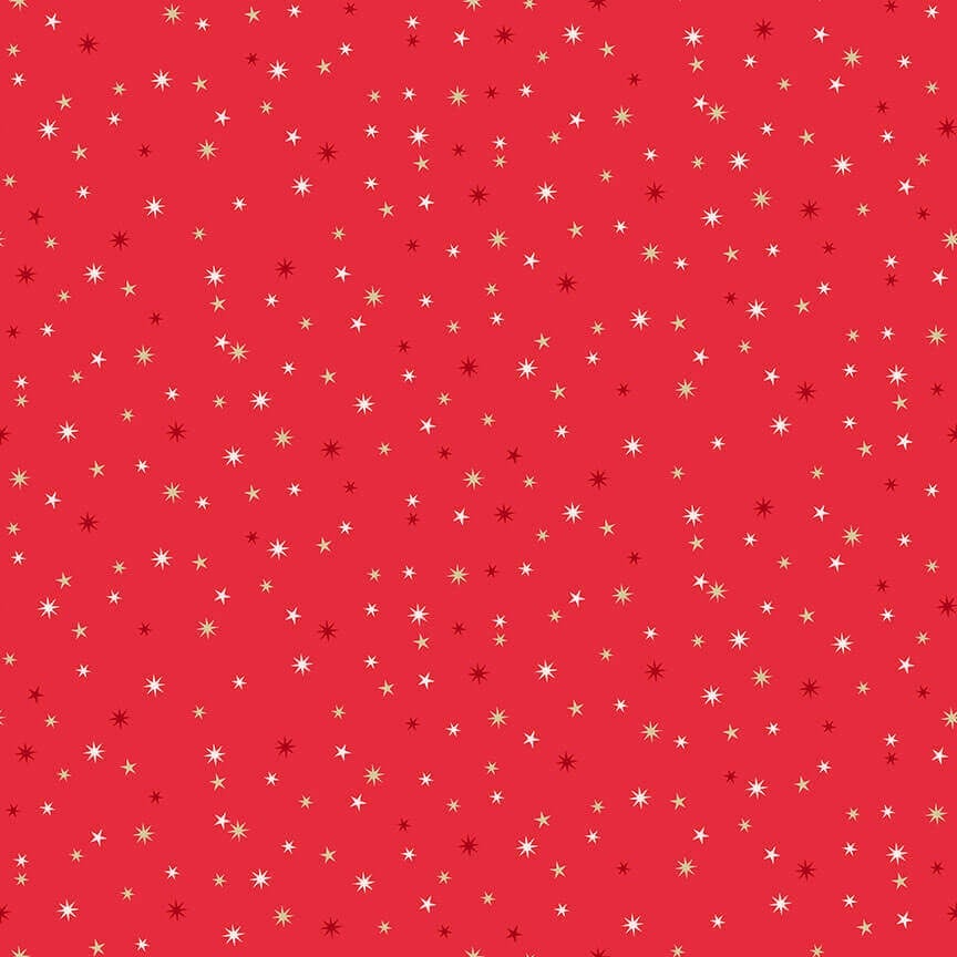 Makower | Scandi Christmas | Stars | Cream on Red | Gold Metallic (£12 metre)