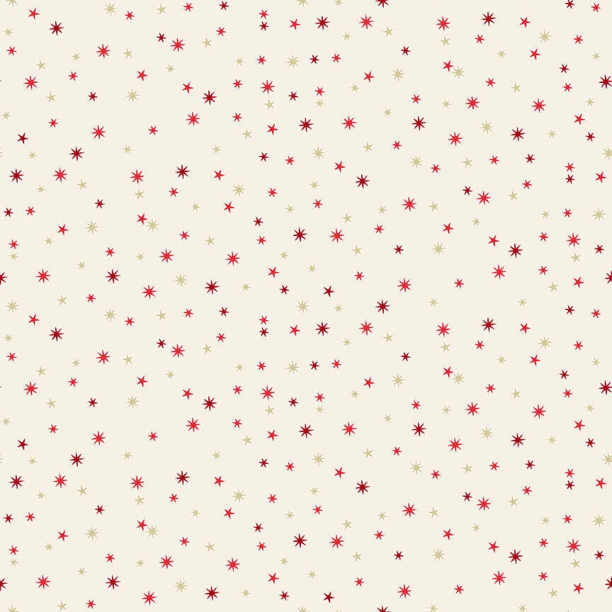 Makower | Scandi Christmas | Stars | Red on Cream | Gold Metallic (£12 metre)
