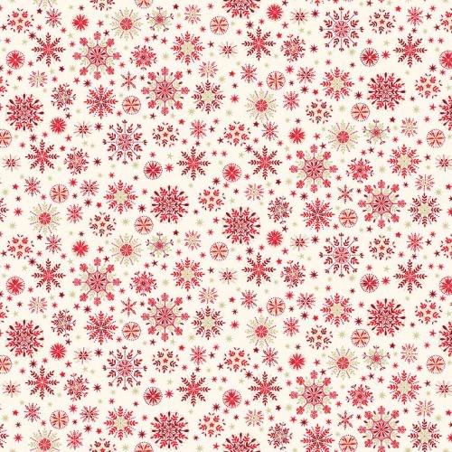 Makower | Scandi Christmas | Snowflakes & Stars | Red on Cream | Gold Metallic (&pound;12 metre)