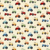 REMNANT! 82cm x 110cm | Makower | Fun On The Farm | Tractors on Cream