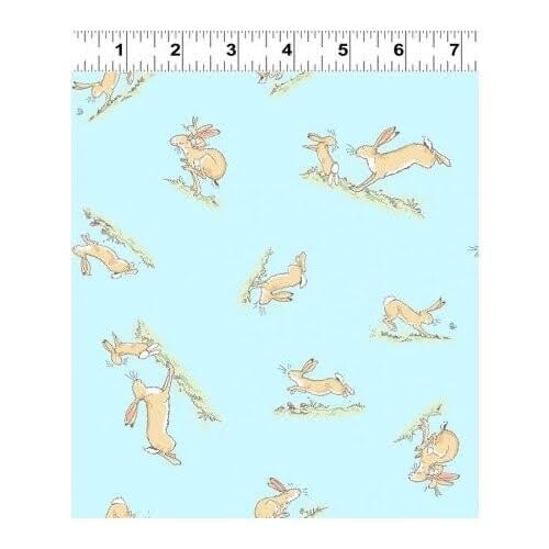 Clothworks | Guess How Much I Love You | Hares on Light Aqua Blue** (&pound;14 metre)