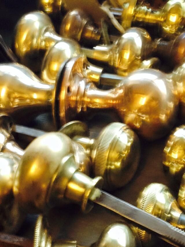 Pair of original brass round door handles / knobs.