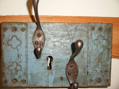 Antique Wooden Upcycled Coat Rack Reclaimed Rimlock Cast Iron Hooks
