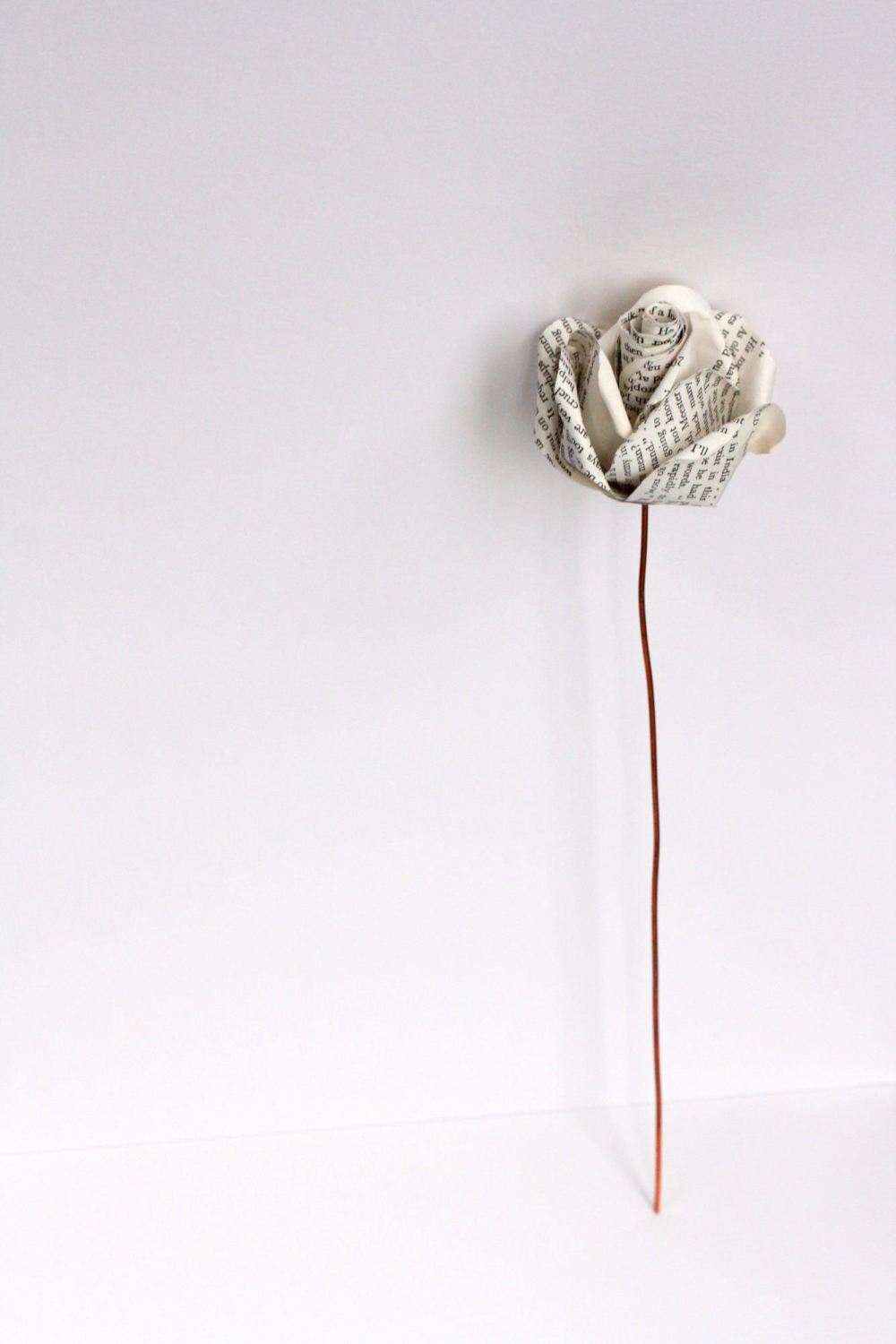 Single Vintage Handmade Paper Rose with Copper Stem
