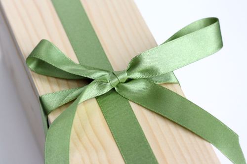 Upcycled Paper Rose Wooden Handmade Display Box Green Ribbon