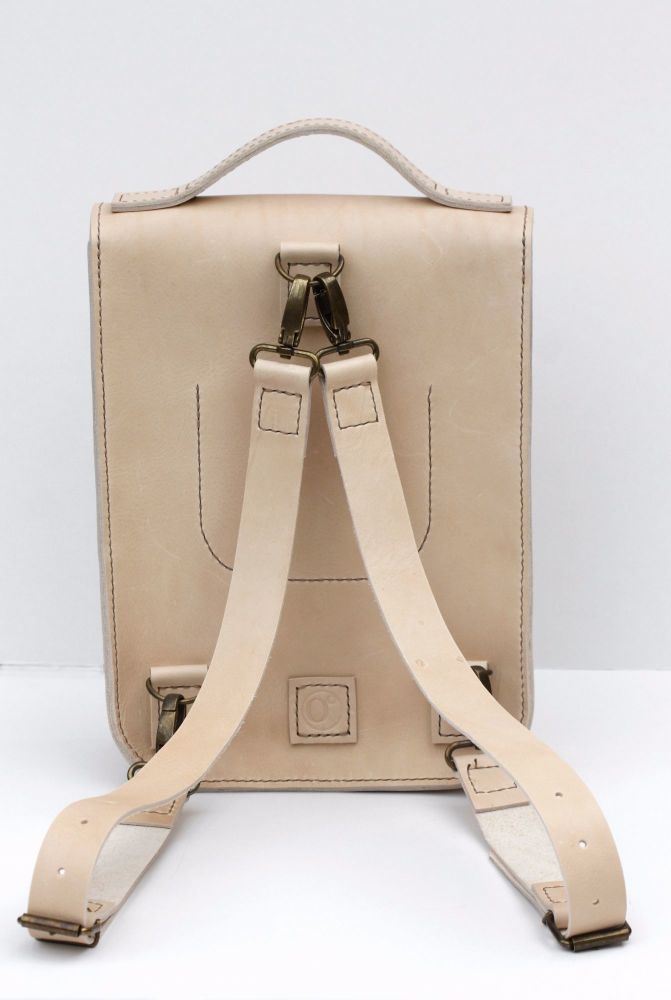 Genuine Hand Stitched Leather Backpack - Thick Cream