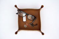 Genuine Handmade Tan Brown Leather Coin / Valet / Planter Tray - Personalised Gift