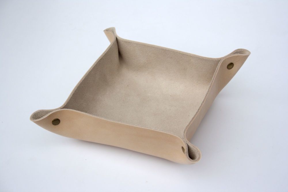 Genuine Handmade Natural Cream Leather Coin / Valet Tray - Personalised Gift