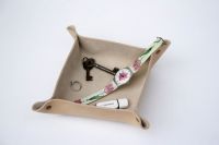 Genuine Handmade Natural Cream Leather Coin / Valet Tray - Personalised Gift