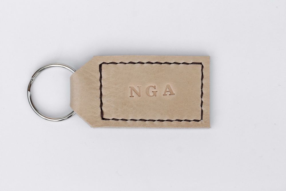 Handmade Leather Personalised Initials Key Ring Gift - Thick Tan & Cream