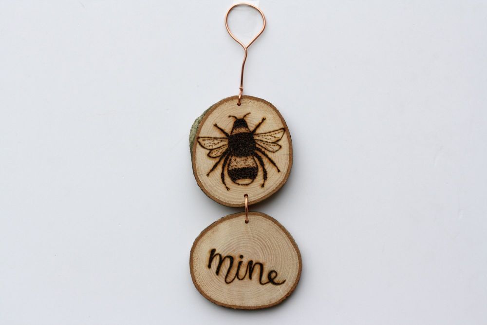 Hanging Wood Slice & Copper Bee Mine Wall Decoration