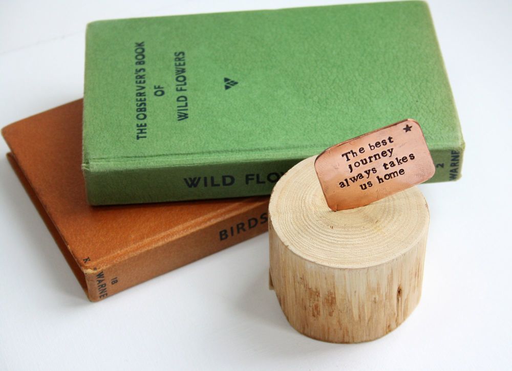 Wooden Log & Copper Quote Display - Journey