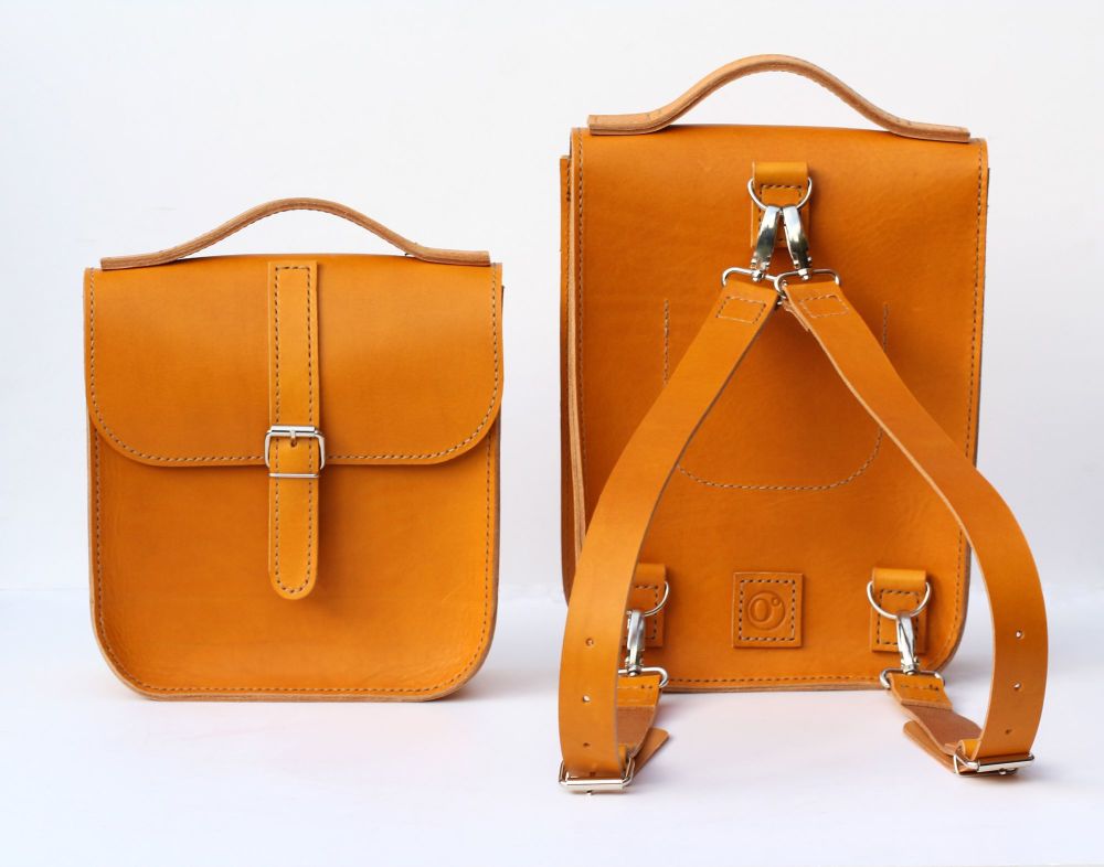 Orange Leather Backpack Messenger Bag