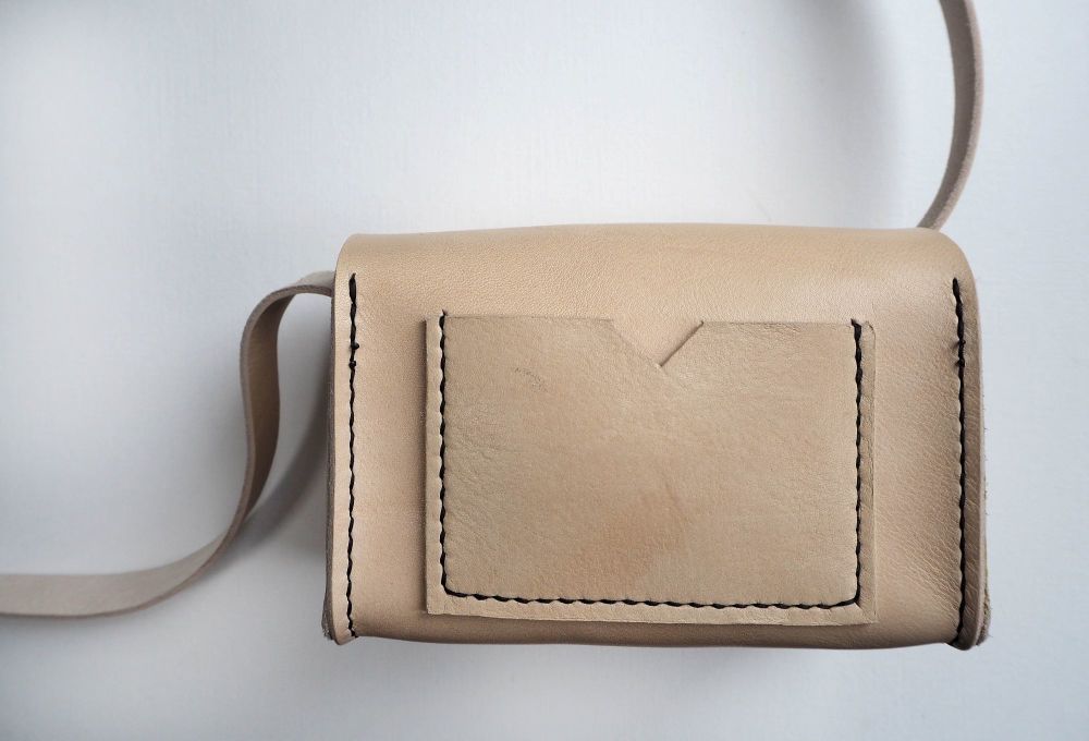 Genuine Hand Stitched Leather Camera Bag - Cream
