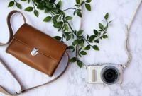 Genuine Hand Stitched Leather Camera Bag - Tan Brown