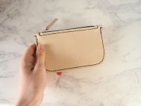 Genuine Hand Stitched Leather Zip Purse - Thick Natural Cream