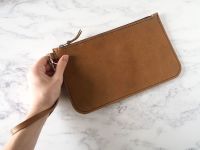 Genuine Hand Stitched Leather Wristlet Clutch Bag - Thick Tan Brown